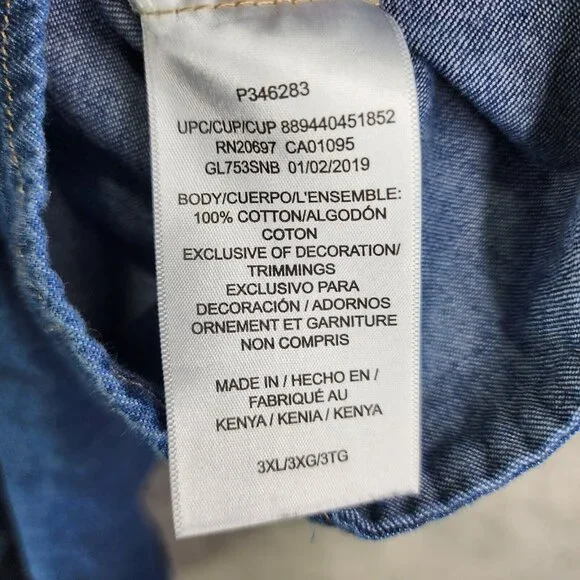 Mens Dickies Blue Denim Jean Jacket Button Down 100% Cotton Long Sleeve Size 3XL - Picture 7 of 11